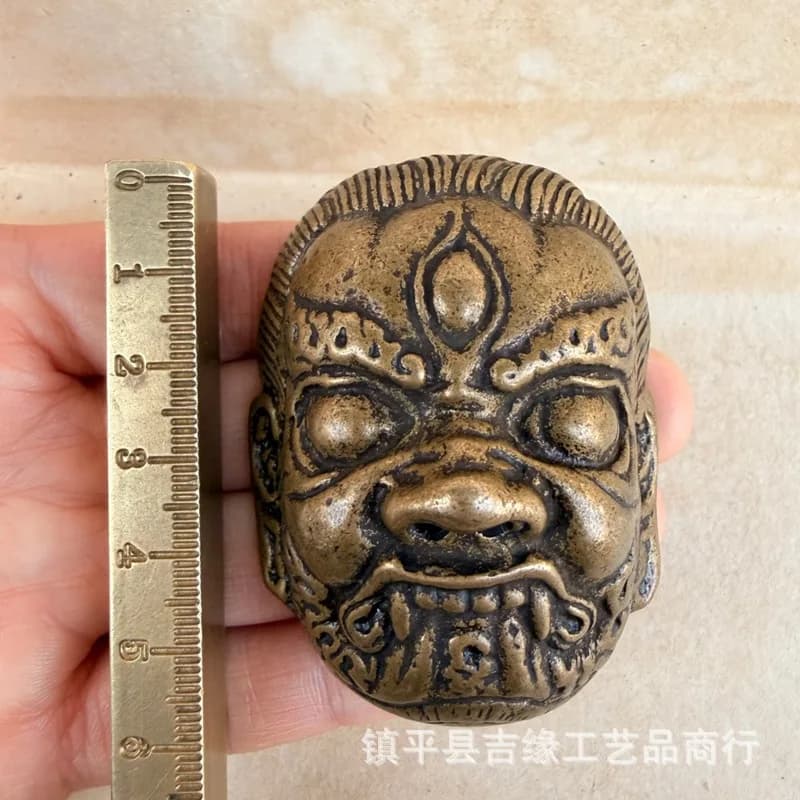 Tibetan-style brass Mahakala mask pendant, accessory for cultural artifacts, suitable for use with cultural artifacts, bracelets