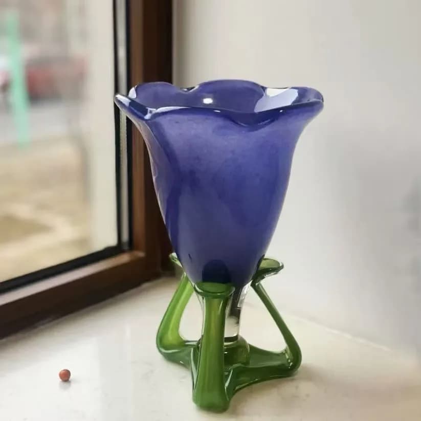 Medieval home glass color matching wind lamp vase flower arrangement vase ornament simple European living room decoration