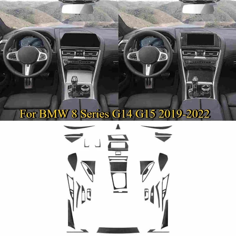 For BMW 8 Series G14 G15 2019-22 Car Central Control Gear Panel Cover Trim Interior Full Kits Accessories LHD  Soft Carbon Fiber