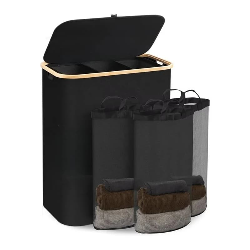 Household Foldable Storage Fabric Bag Laundry Basket Bamboo Laundry Basket with Lid