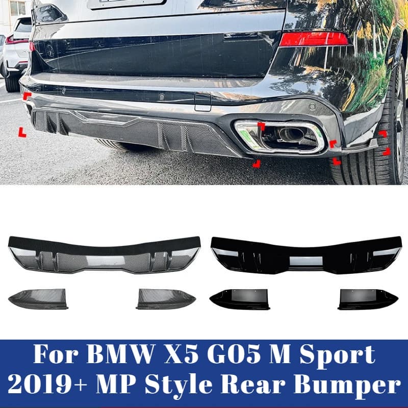 For BMW X5 G05 M Sport 2019+ MP Style Rear Bumper Corner Rear Lip Diffuser Spoiler Exterior Accessory Vehicle Refitting Upgrade