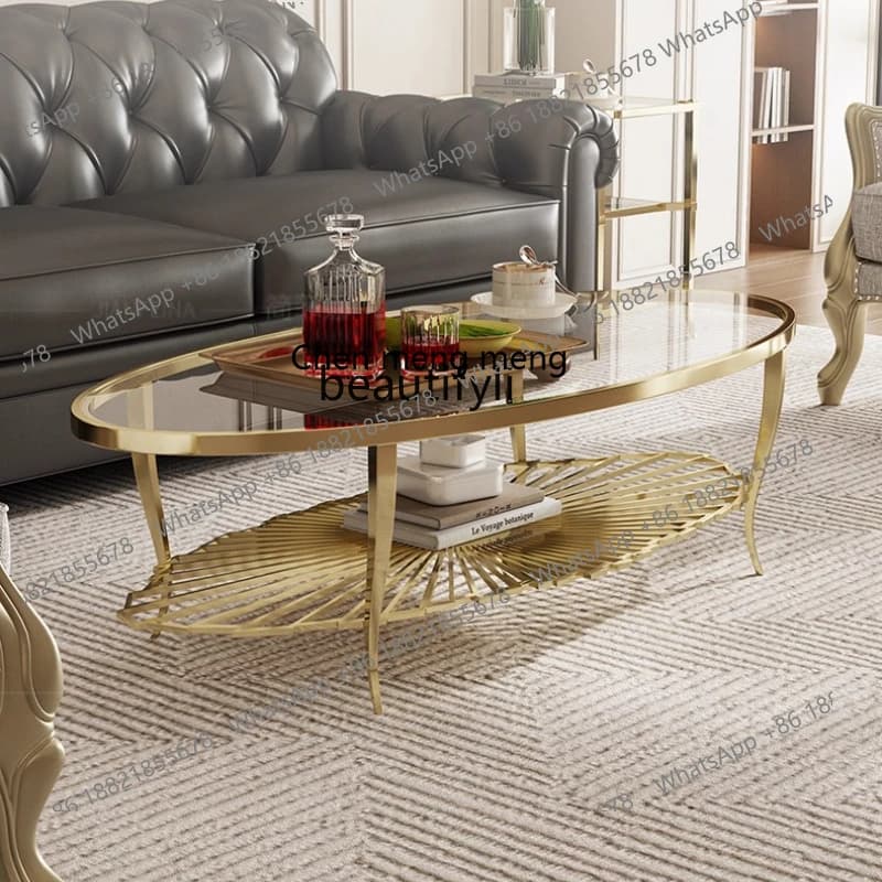 E153 Light luxury designer creative living room corner few balcony small round table oval coffee table