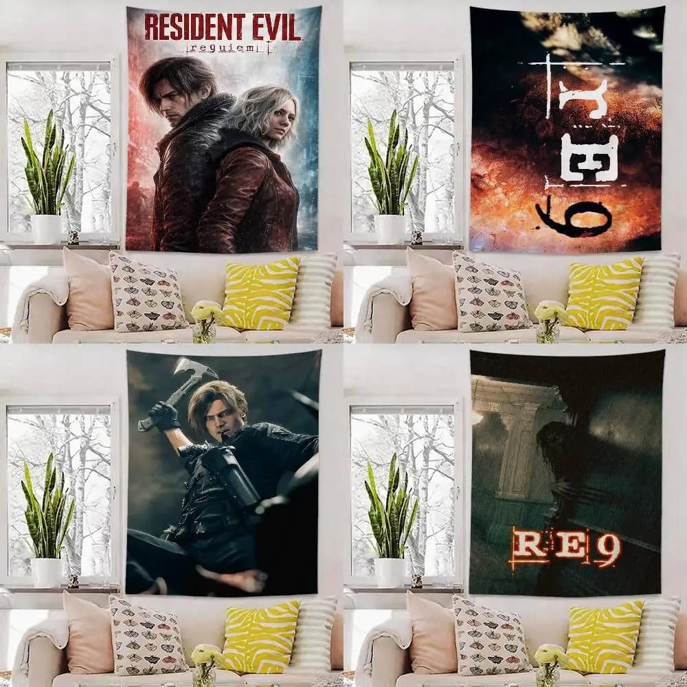 Leon R-Resident E-Evil 9 Flags Wall Hanging Background Art Banner for Bedroom Home Outdoor Decor