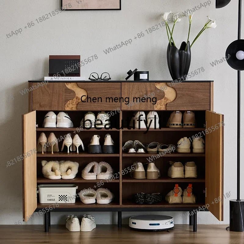 2003Medieval shoe cabinet, living room wall locker, household black walnut storage cabinet