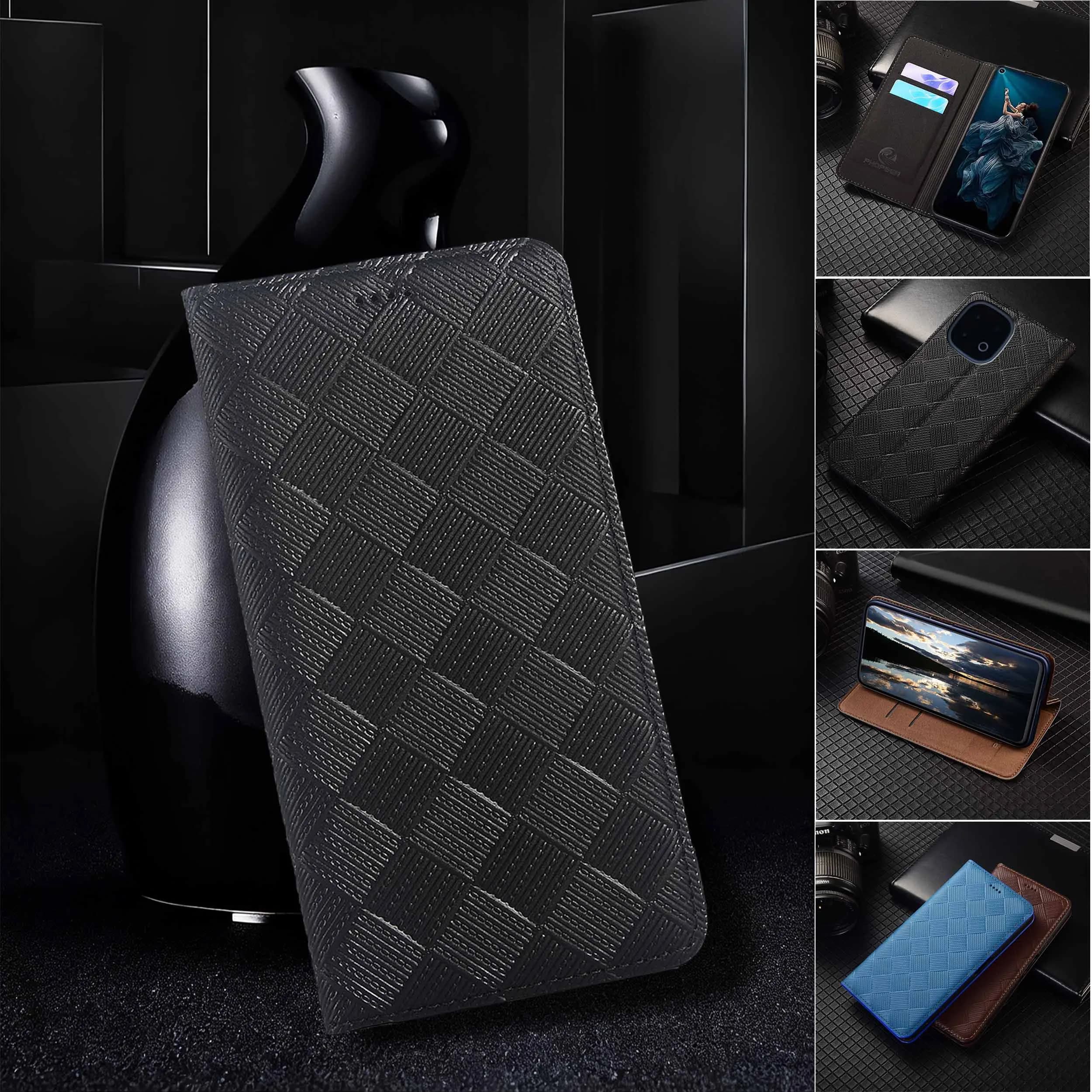 For Vivo iQOO Z3 Z5 Z6 Z6X Z7 Z7X Z8 Z8X Z9 Z10 Turbo Pro Plus Lite Knit Pattern Of Genuine Leather Wallet Flip Phone Cover Case