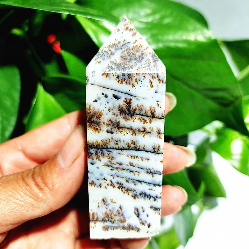 Natural Stone Dendritic Opal Crystal Tower Wand Point Home Decoration Four Prisms Wicca Chakra Healing Crystals Decor
