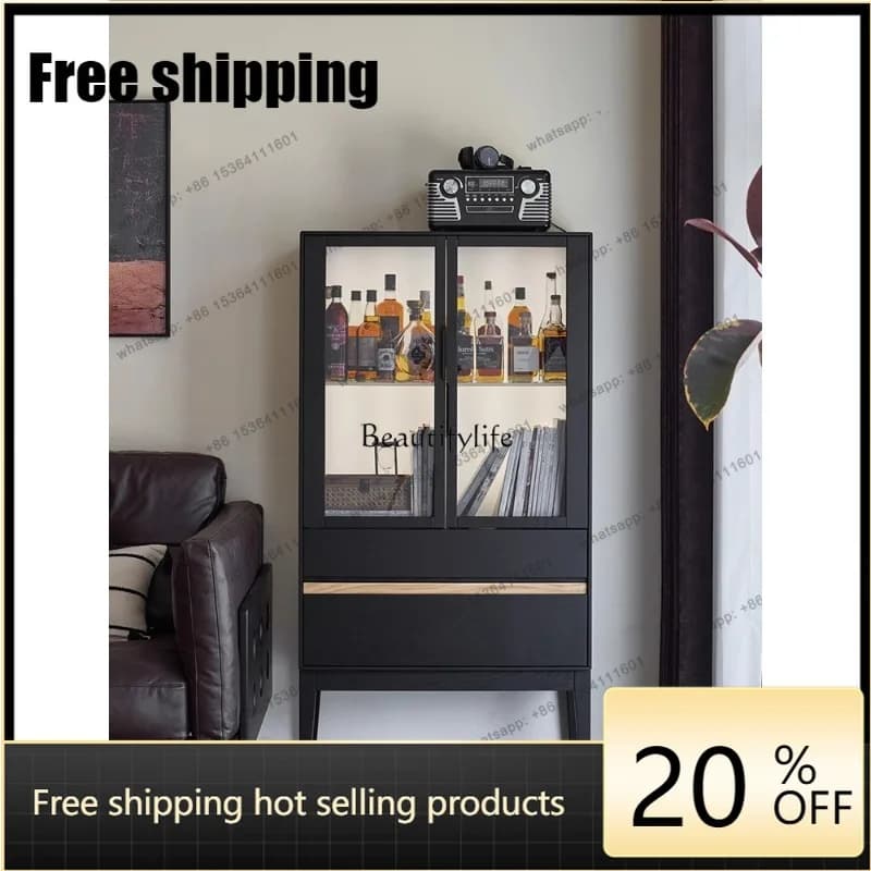 jj5 Light sandalwood French retro style solid wood home bookcase living room locker