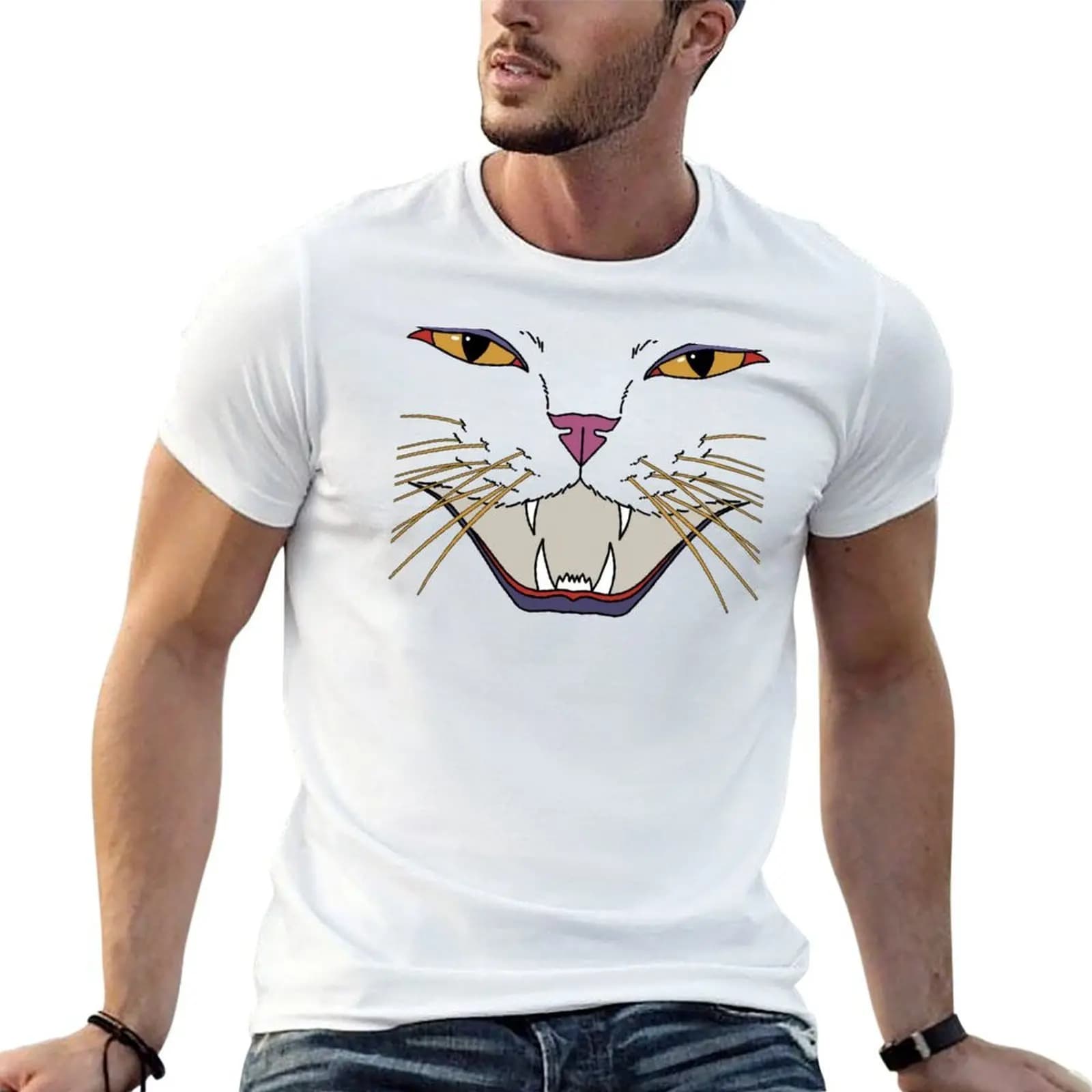 Feisty Cat - Colorful Cat Face T-Shirt graphic shirts oversize t-shirts man heavyweight t shirts for men