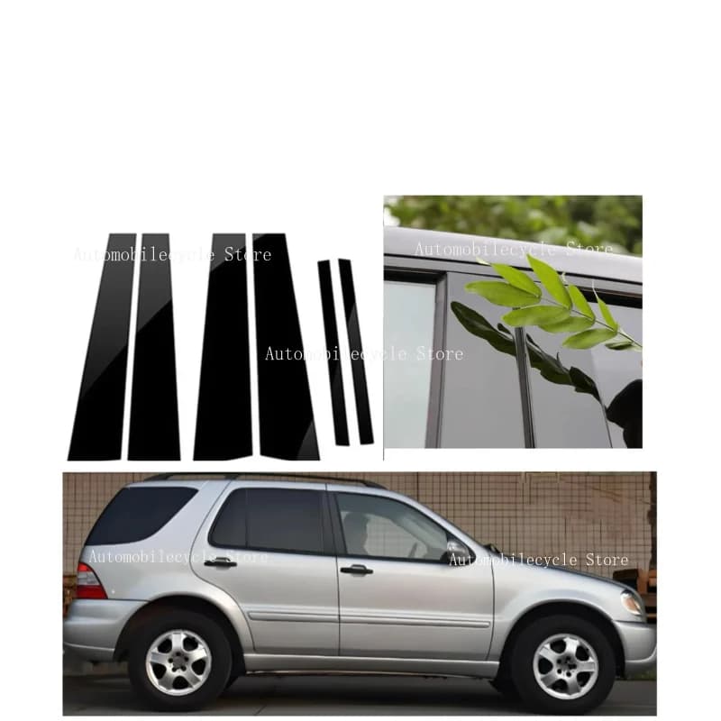 Fit For Mercedes Benz ML Class W163 1998-2005 Glossy Black Post Pillar Door Window Column BC Trim Sticker Cover Silver Carbon