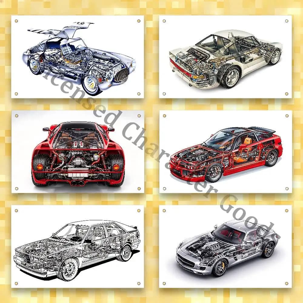 Classic Cool Racing Car Cars Flag Trendy Printed Extra Large Size Festival Party Garden Decor Accessory Hanging Banner