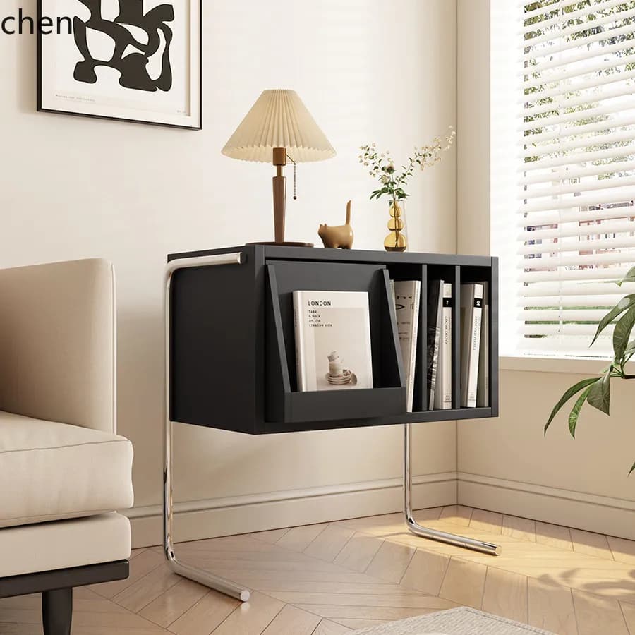 HXL Solid Wood Magazine Record Cabinet Floating Bookcase Side Cabinet Walnut Color