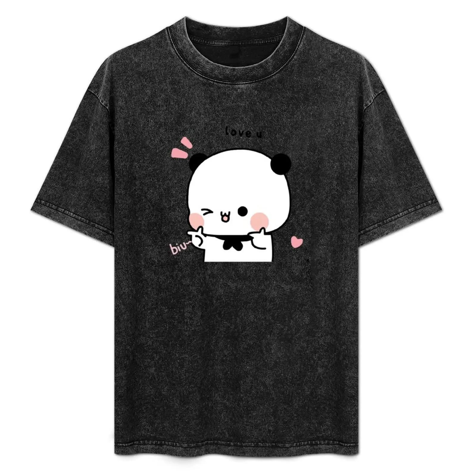 Bear and Panda Bubu Dudu Finger guns love T-Shirt Casual Holiday Short Sleeve Tee