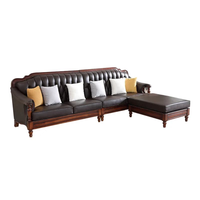 YJQ American retro leather sofa corner L-shaped living room furniture new Chinese solid wood sofa combination