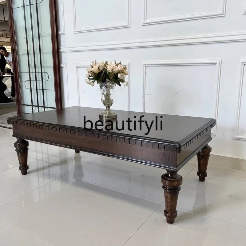 Rectangle coffee table American country solid wood oak retro brown corner tableH