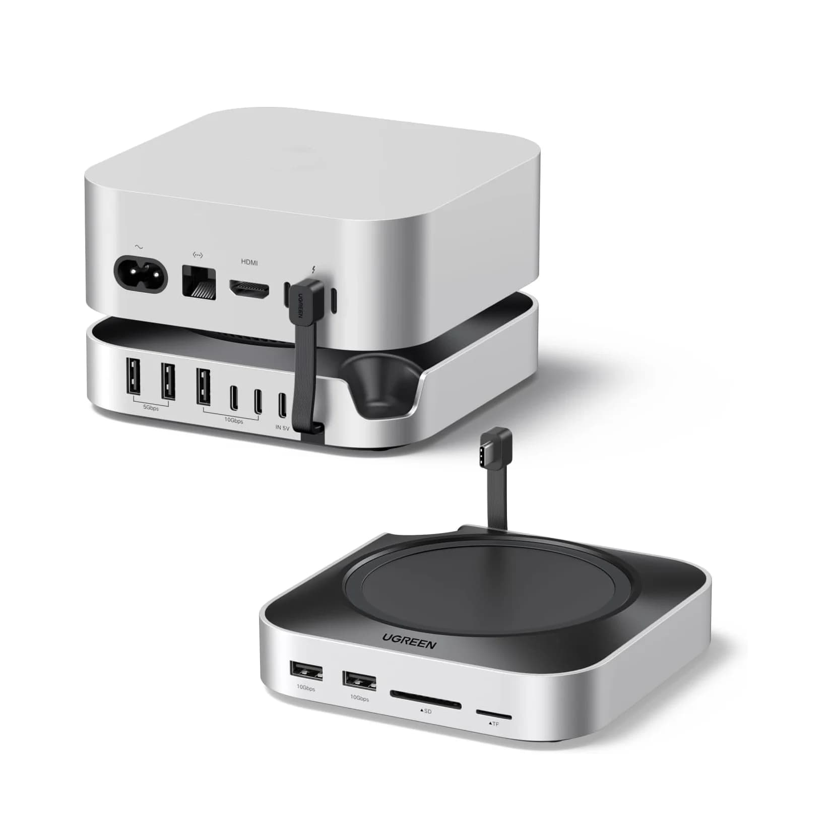 UGREEN Dock & Stand for Macmini M4/ M4 Pro with NVMe SSD Enclosure, 3 USB a 10Gbps, USB C Data Port, SD Card Reader