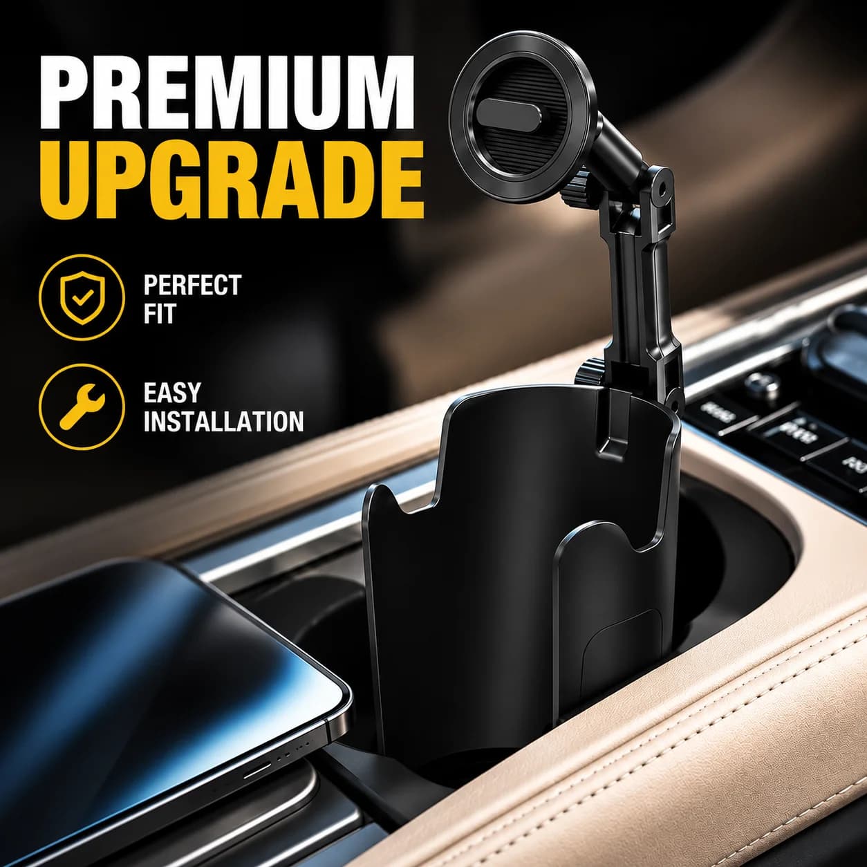 Car Cup Holder Magnetic Phone Stand, Universal Adjustable Cradle Bracket with 180° Rotation for Samsung iPhone Mobile Devices