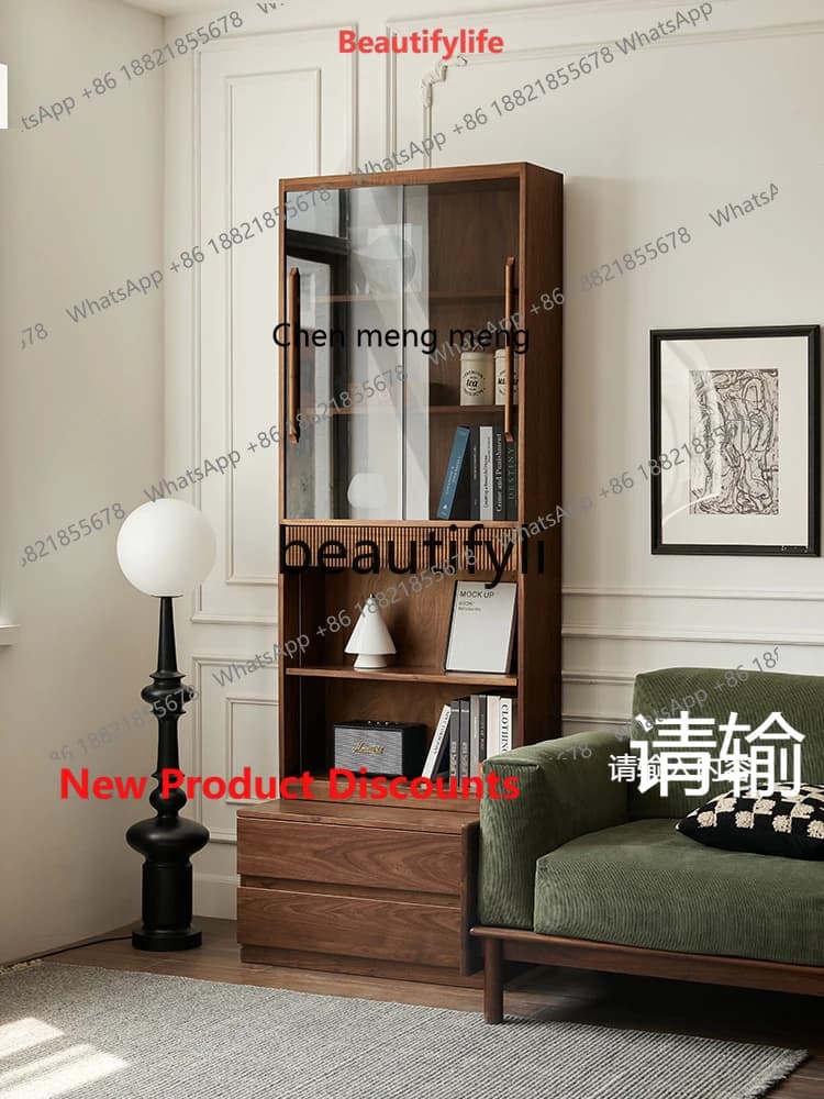 2003 Full Wall Card Holder Black Walnut Bookshelf Integrated Whole Wall Combination Bookcase Display Storage Cabinet