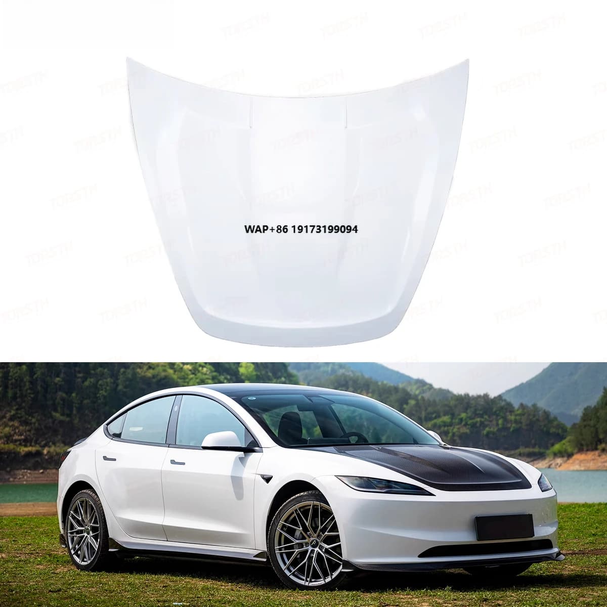 Custom Carbon Fiber Lightning Style Hood 2024+ Model 3 Lightweight Performance Upgrade New Condition Black TOPSTH TPT-90