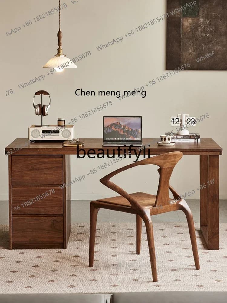 North American black walnut desk Nordic simple solid wood writing desk with drawer computer desk2936