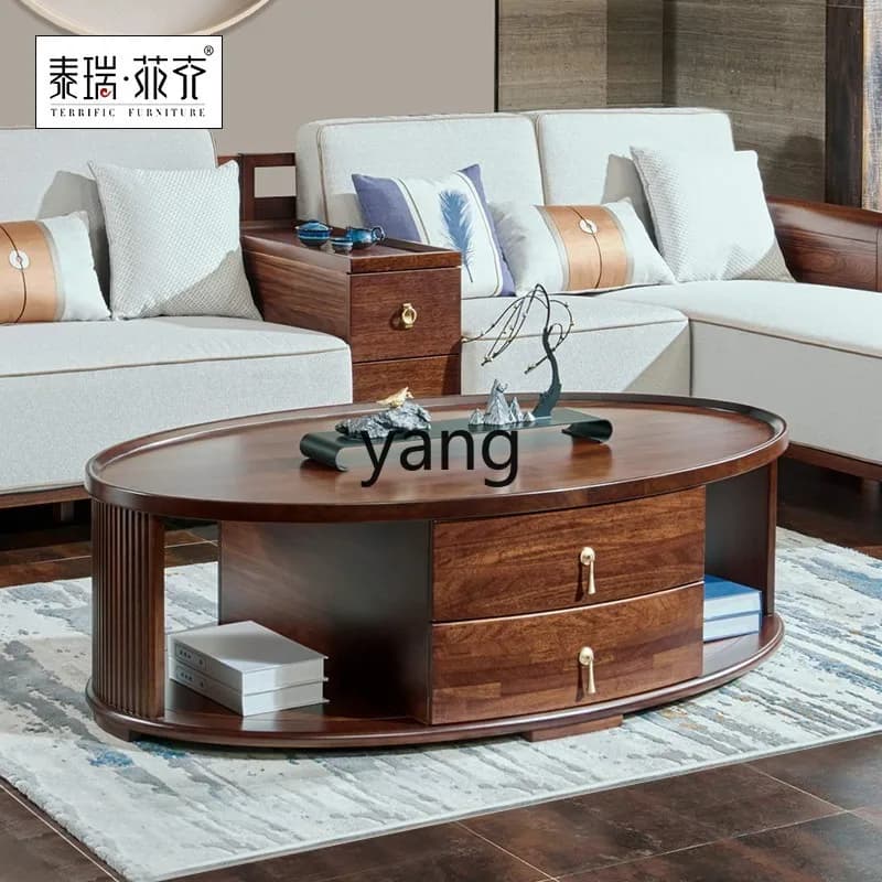 YJQ ,oval coffee table made entirely of solid wood, high-end teak wood, and a new Chinese style simple and modern edge table