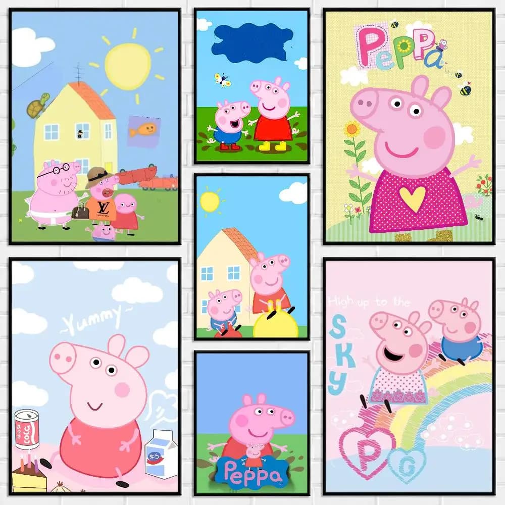 Cartoon Pink Peppa Pig Double-sided Poster Versatile HD Waterproof Wall Art Self-Adhesive Decor for Any Space Ideal Gift