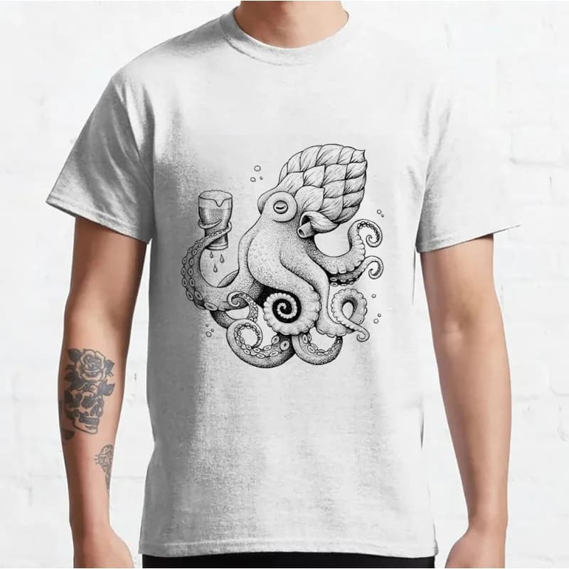The Beer Drinking Octopus Funny Gift T shirt for beer lover 100% cotton O-Neck Short Sleeve Graphic clothes All size tee S-6XL