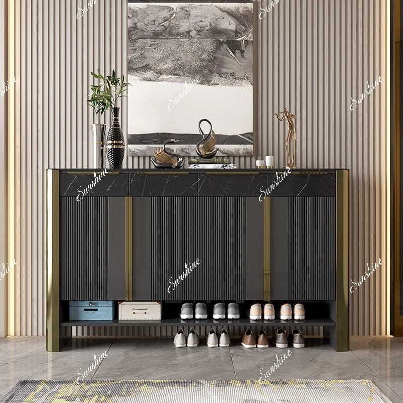 Italian light luxury simple entrance door cabinet solid wood rock slab partition cabinet  FT