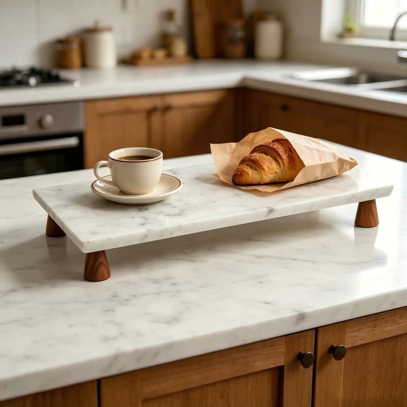 Natural Marble Solid Wood Foot Tray Coffee Snack Tray Aromatherapy Cosmetics Storage Tray