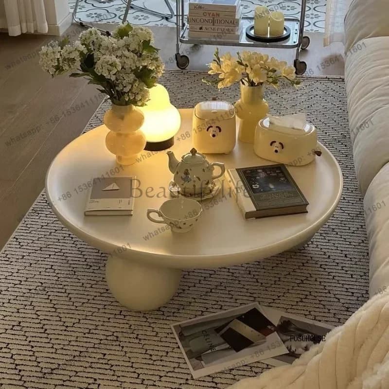 LSCream Small Apartment Round Coffee Tables Living Room Luxury Bedroom Tea Table Home Furniture Entryway Corner TablesN