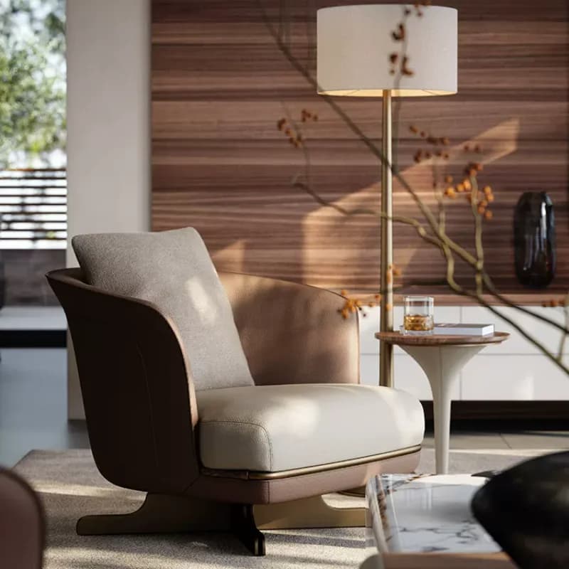 Comfortable Relaxing Chair Balcony Poltrona Furniture#L Mid Century Genuine Leather Living Room Chair Modern Minimalist Elegant