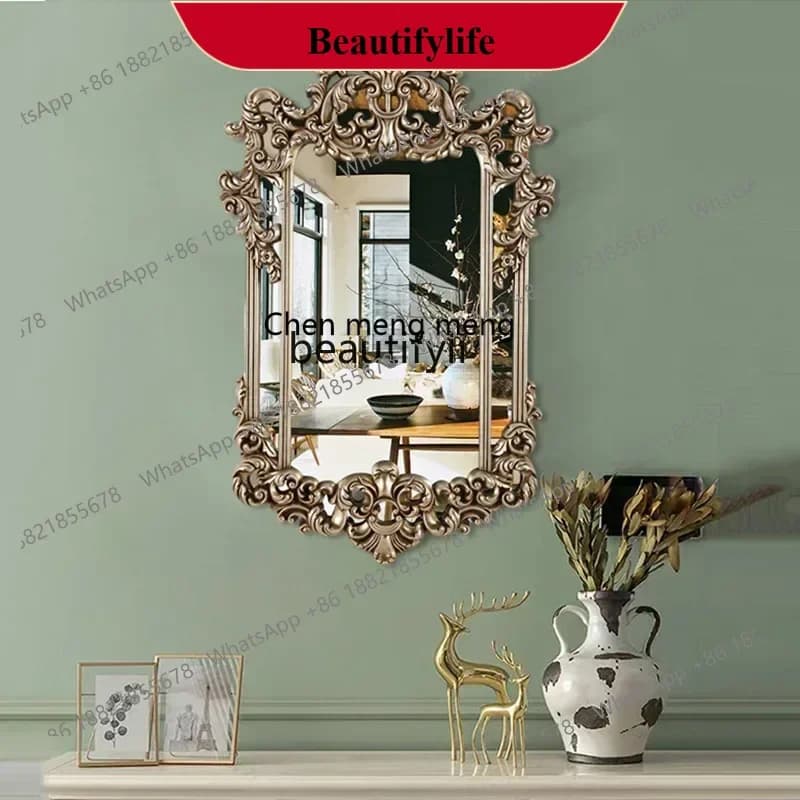 D178   European French retro style carved bathroom mirror bedroom makeup mirror living room wall decorative mirror
