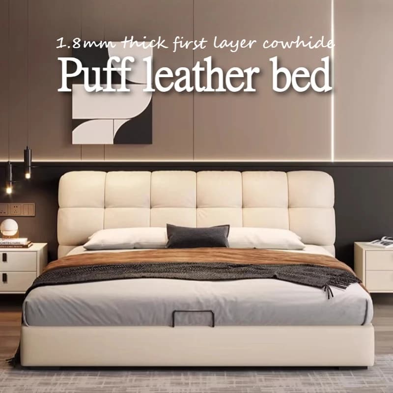 Puff Modeling Double Bed Decor Aesthetic Bed 2 People Luxury Modern Full Size Frame Bedside Table Hotel Bedroom Furniture Home