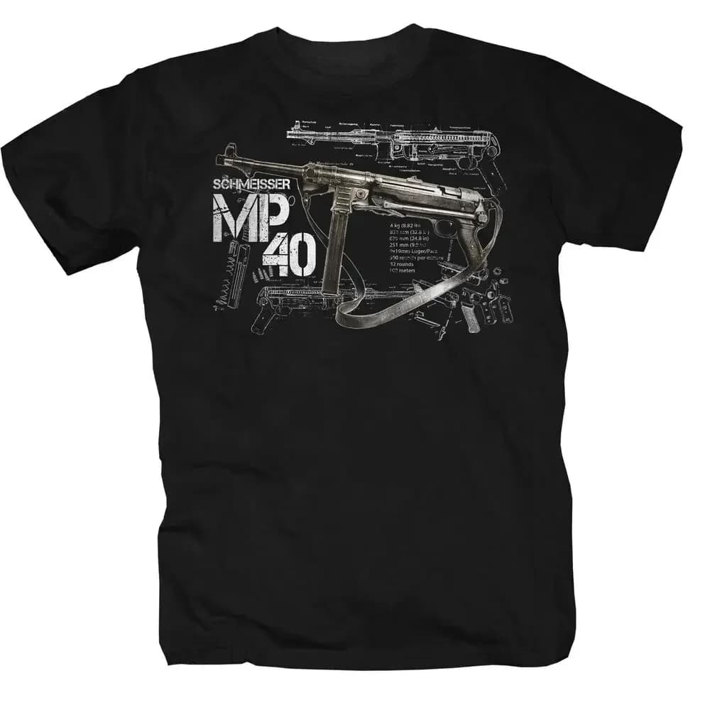 Vintage  MP40 Submachine Gun T-Shirt 100% Cotton O-Neck Summer Short Sleeve Casual Mens T-shirt Size S-3XL