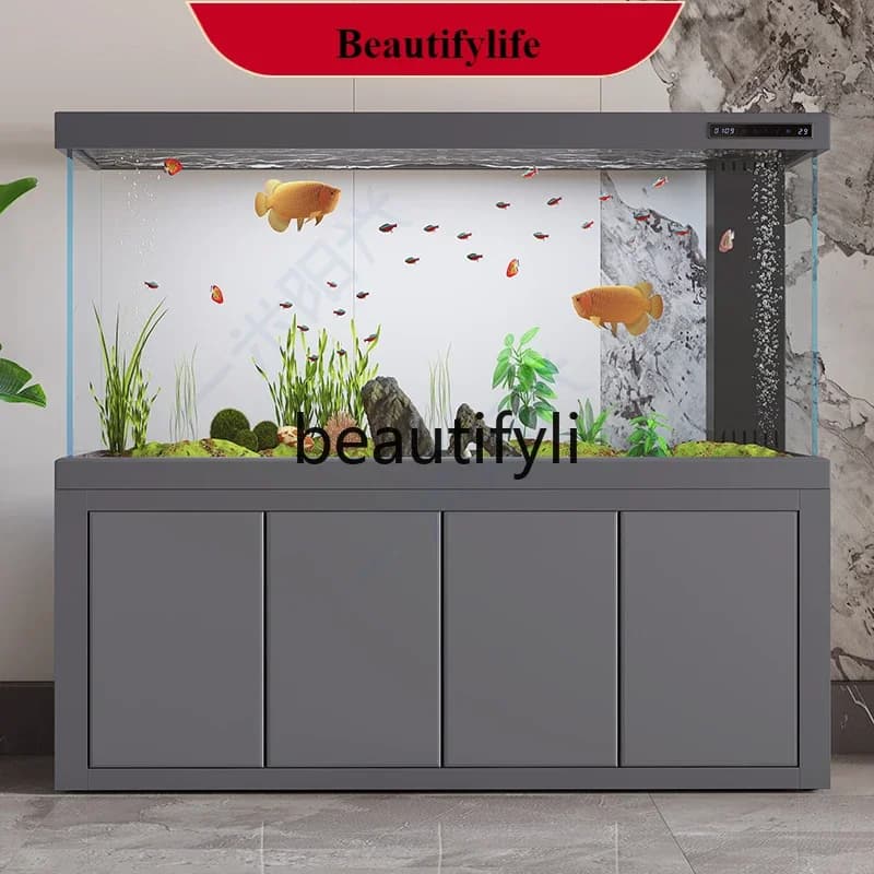Fish tank living room ultra-white glass large ecological bottom filter integrated whole set of dragon fish tank office 2024 A H