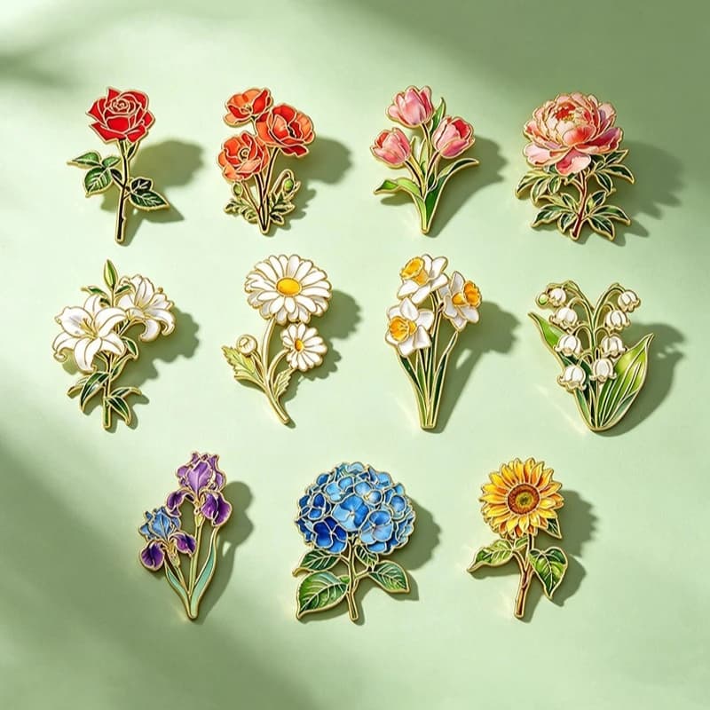 New Fashion Flower Shape Brooch Rose Tulip Metal Enamel Leisure Commuter Badge Pin for DIY Clothing Bags Hat Scarf T-shirt Jeans
