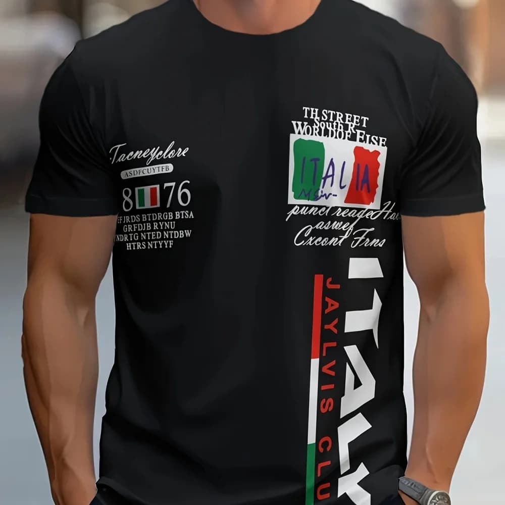 New Trendy Italy Style Men's Clothing Street Hipster Short Sleeve T-Shirts Plus Size Casual Sports Crew Neck Daily Men's Clothes