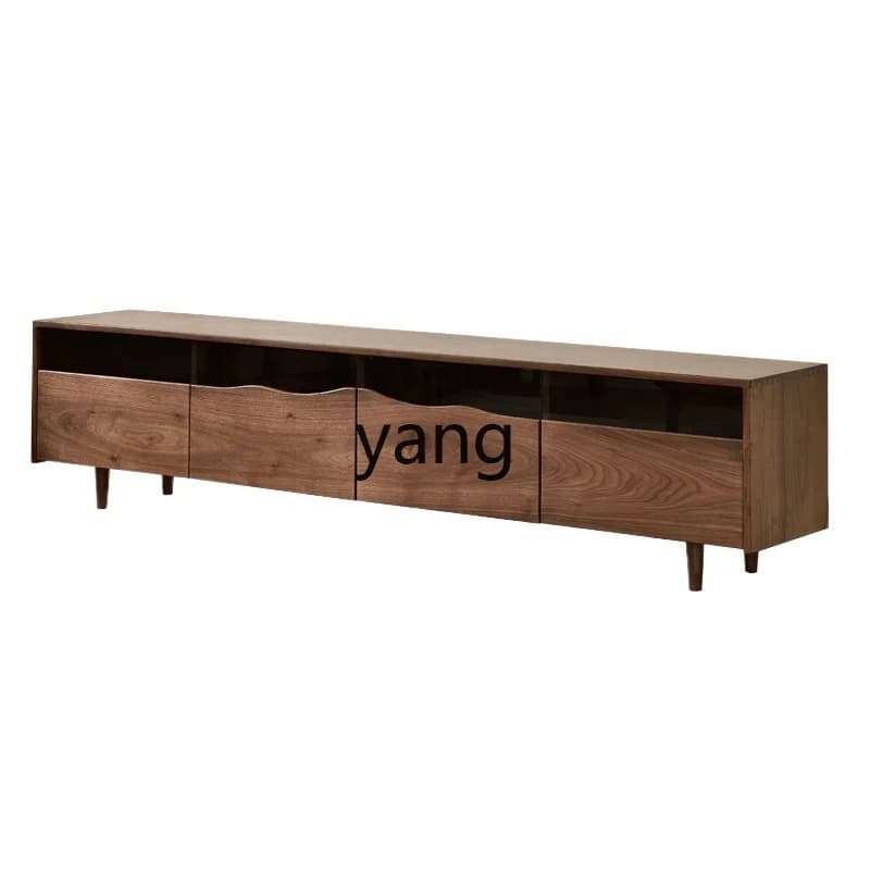 LH  black walnut TV cabinet combination solid wood audio-visual storage drawer cabinet new Chinese video cabinet