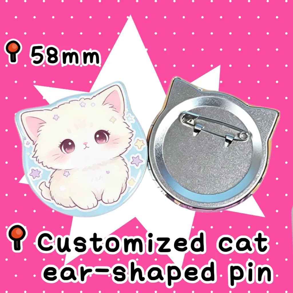 58mm Custom Badge Pins Button Pins  Shape Cute Cat Ear Shape Tinplate Lapel Button DIY Personal Pet Anime Photos Custom