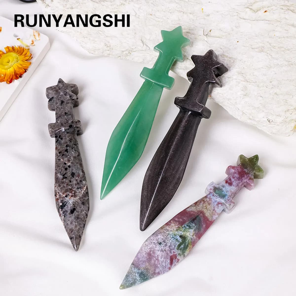 1PC Natural Crystal  Amethyst Original Stone Model Knife Polishing Unbladed Knife Model Crystal Crafts Crafts Witch