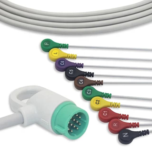Physiotherapy Lifebuoy 15 Lifepak 20 One-piece 12-lead ECG cable with snap and clip connectors