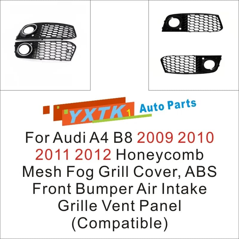 For Audi A4 B8 2009 2010 2011 2012 Honeycomb Mesh Fog Grill Cover, ABS Front Bumper Air Intake Grille Vent Panel (Compatible)