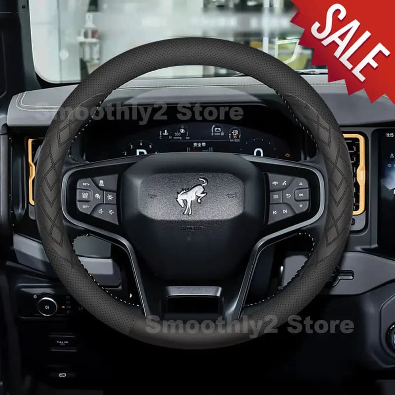 Leather Car Steering Wheel Cover For Ford Bronco Sport 2026 2025 2024 Non-slip Auto Steering Cover Ford Bronco Accessories 2026