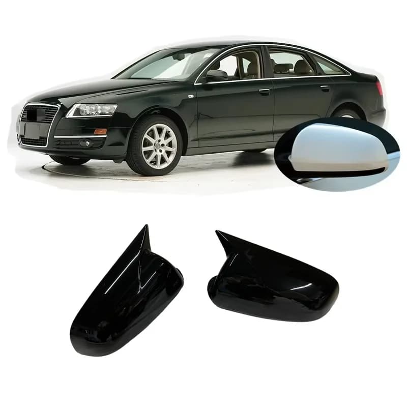 for A6 C6 4F Pre-facelift 2006 2007 2008 2009 Gloss Black Horn Stylish Side Mirror Housing Stick-on Cap