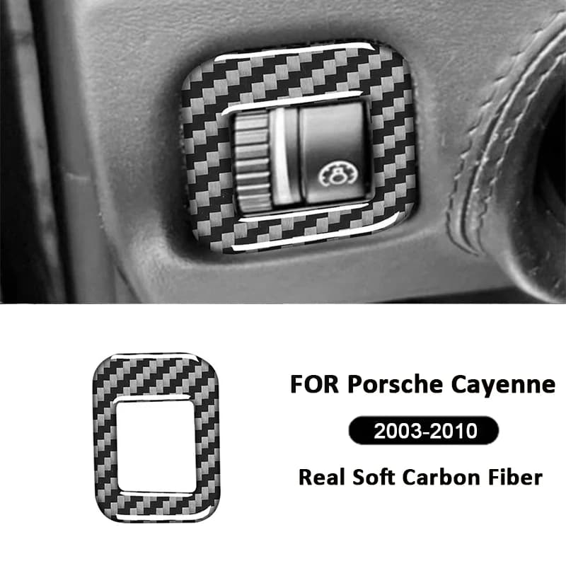 For Porsche Cayenne 2003-2010 Carbon Fiber Car Headlight Control Switch Panel Trim Frame Decoration Sticker  Interior Accessorie
