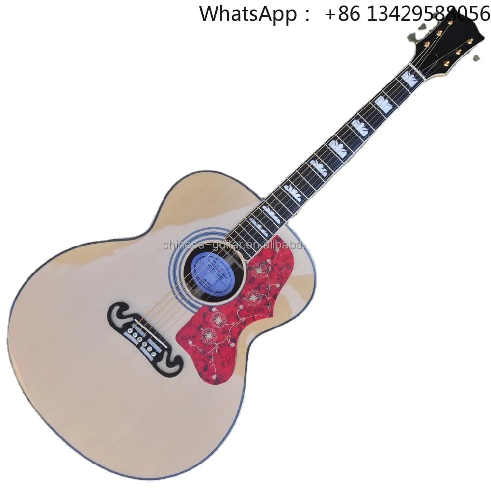 Flyoung Natural Wood Color 43 Inches Acoustic Guitar SJ200 Model ALL Solid Rosewood Back and Side