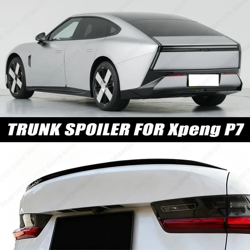 120CM Glossy Black Soft Rubber Universal Rear Trunk Spoiler 5D Carbon Look Tail Wing Fit For Xpeng P7 Car Accessories