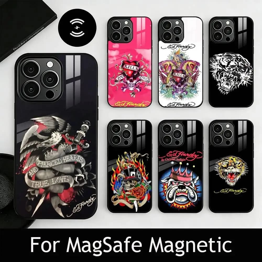 F-Fashion Ed Style Brands Phone Case For iPhone17,16,15,14,13,12,11 Plus,Pro Magnetic with Magsafe Wireless Charging