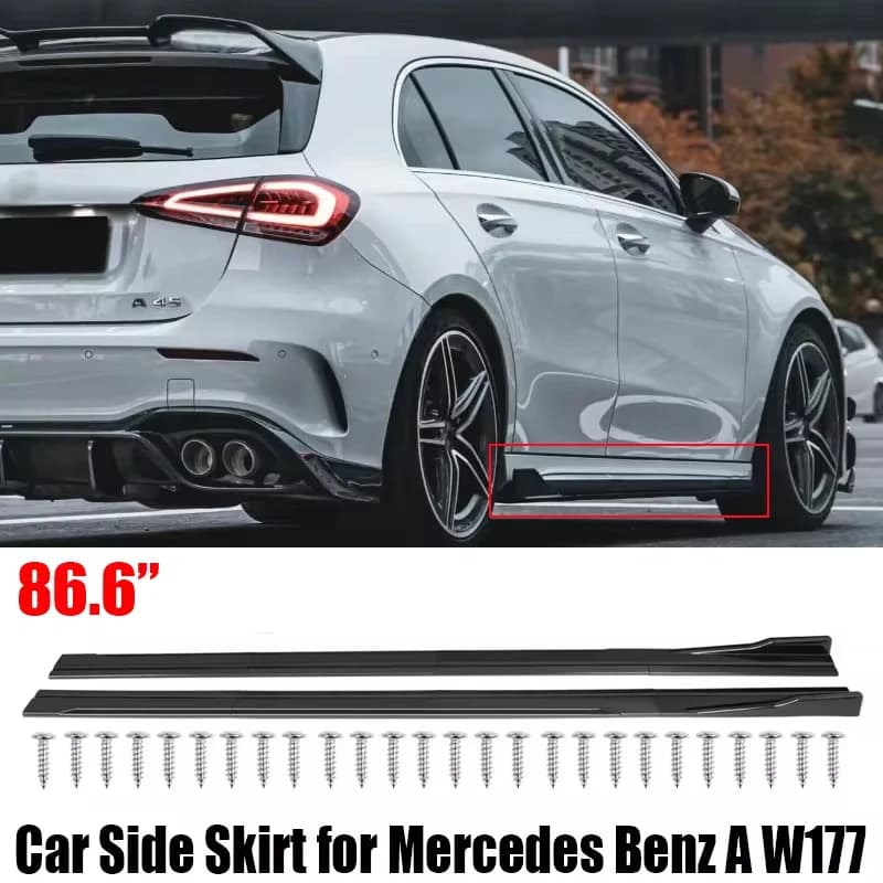For Mercedes Benz Accessories A-CLASS W177 A200 A250 A35 A45s AMG Car Side Skirts Extensions Rocker Panels Lip 8Pcs 86.6inch/2.2