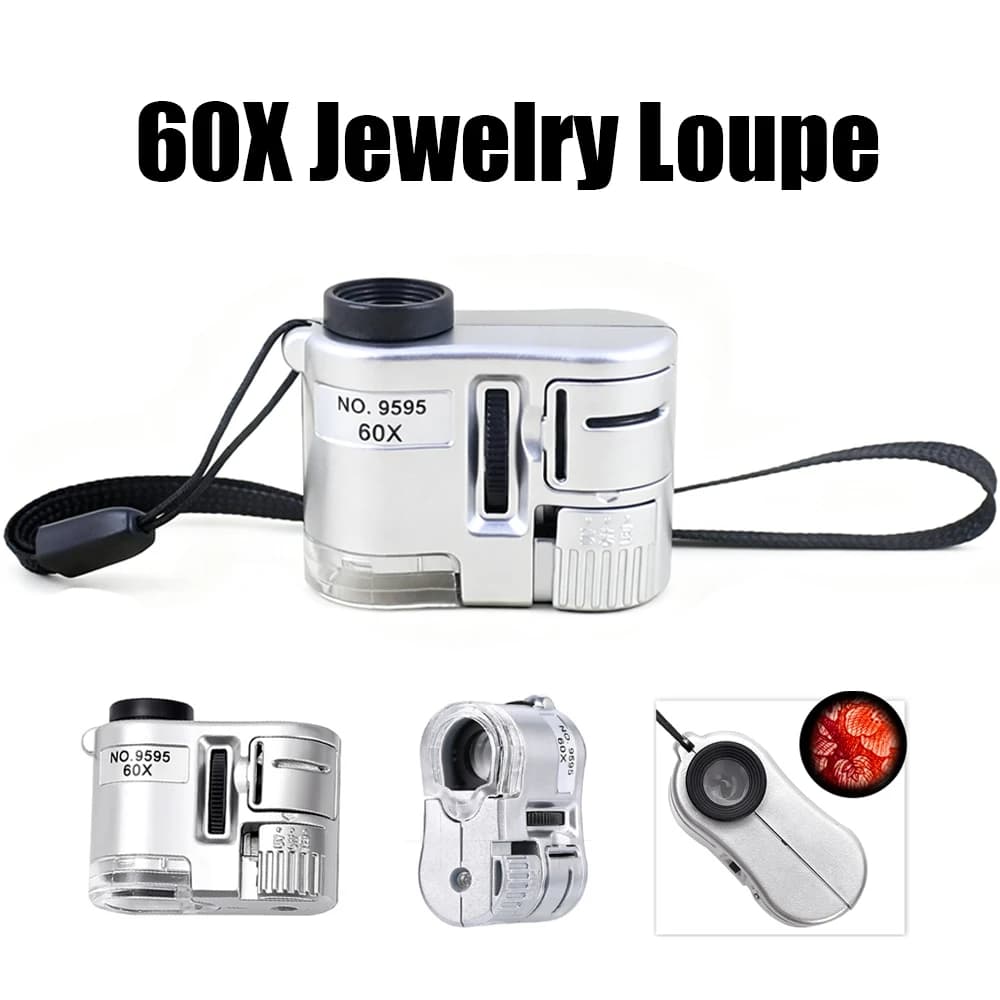 60X Handheld Magnifier Pocket Mini Microscope Magnifying Glass Jewelry Loupe with UV LED Light for Jewelry and Currency Detector