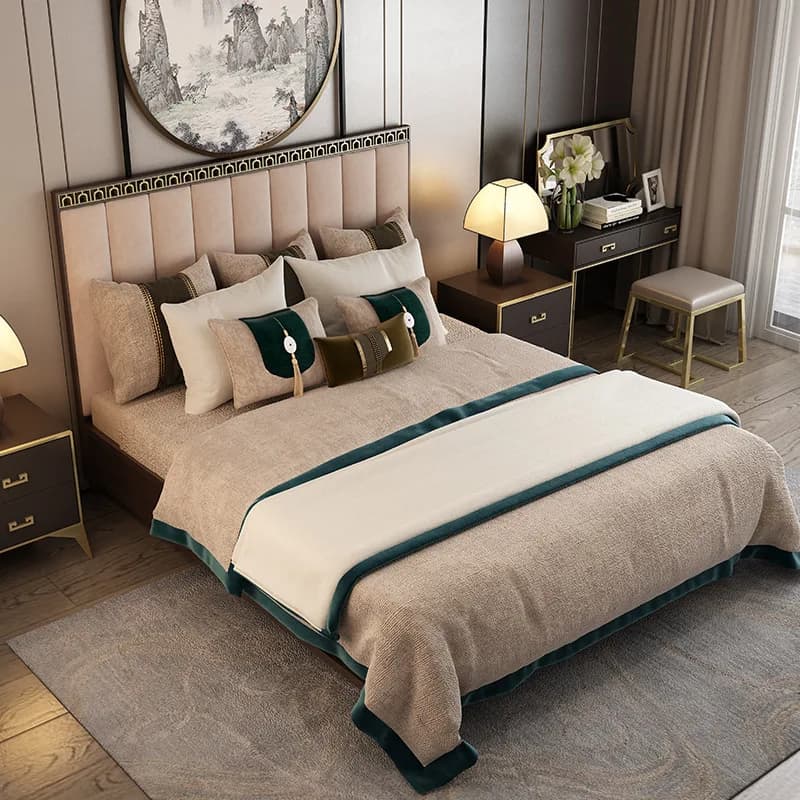 Solid wood bed, simple king bed, model room, 1.5m 1.8m fabric bed